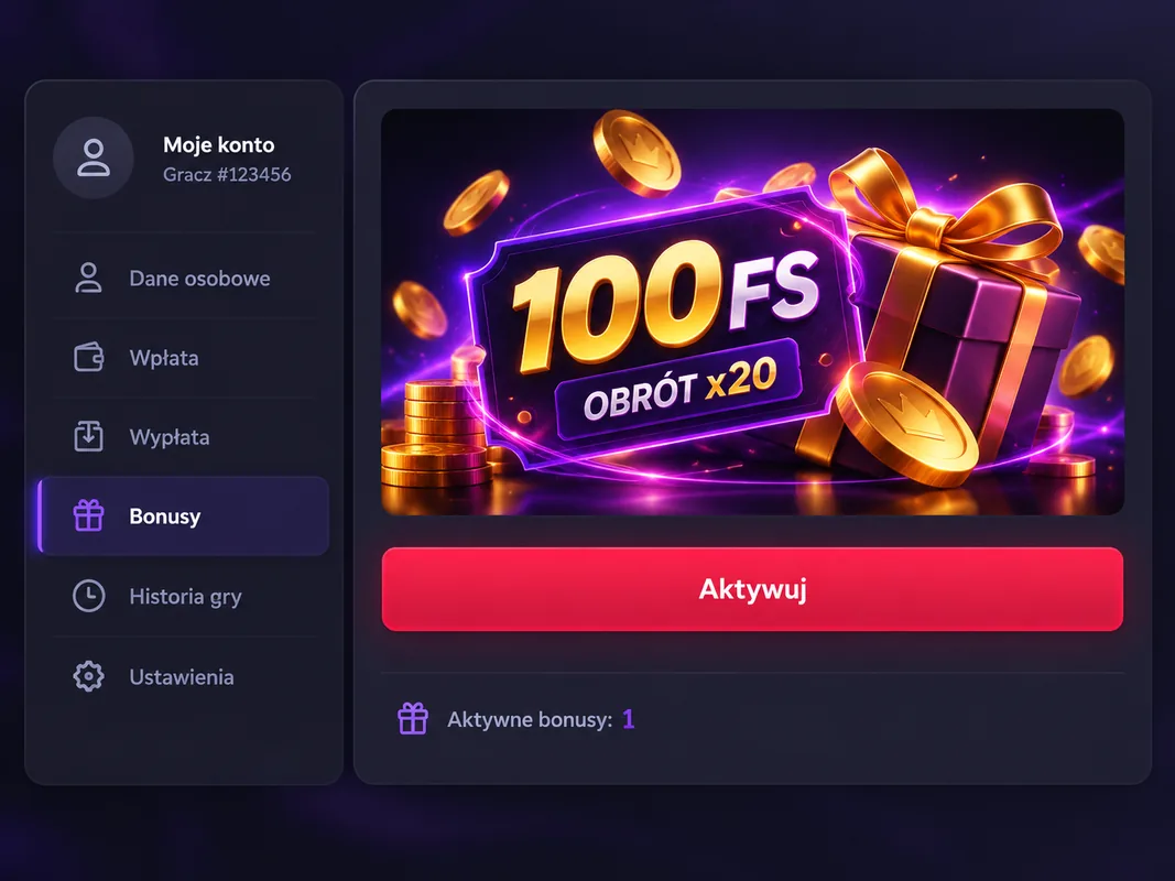 Zakładka Bonusy w profilu Vavada z aktywną ofertą 100 darmowych spinów