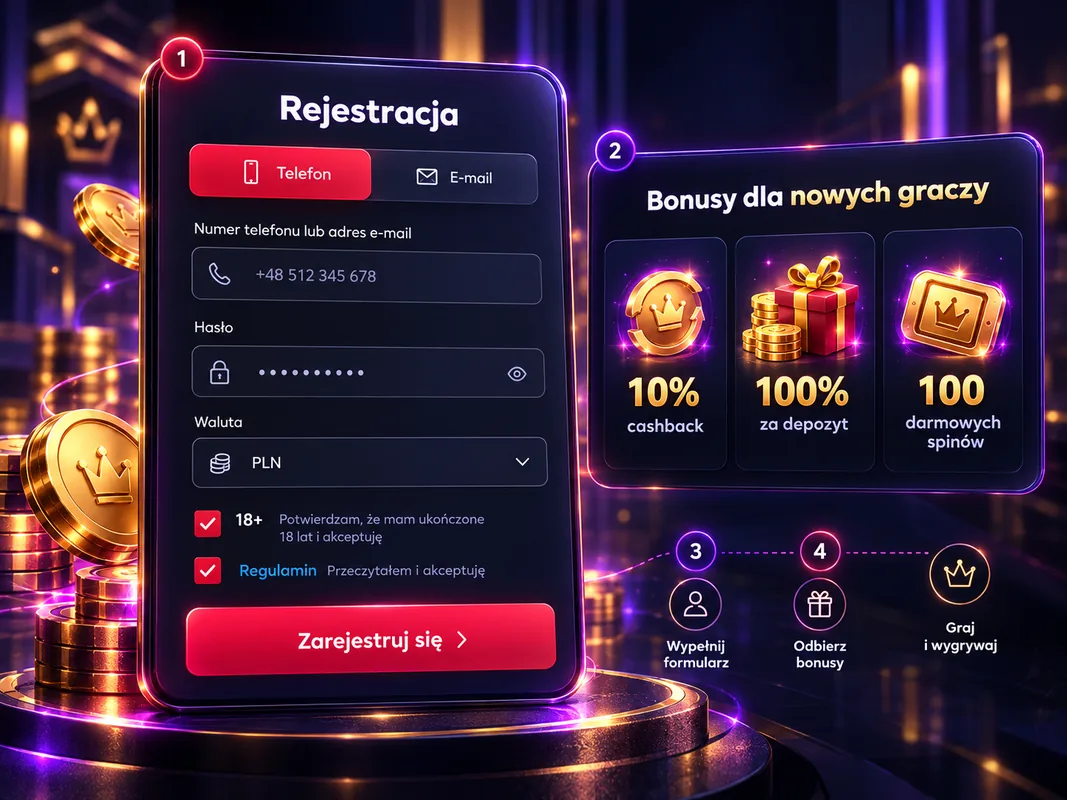 Formularz rejestracji Vavada Casino: telefon lub e-mail, hasło, waluta PLN, pola 18+ i Regulamin
